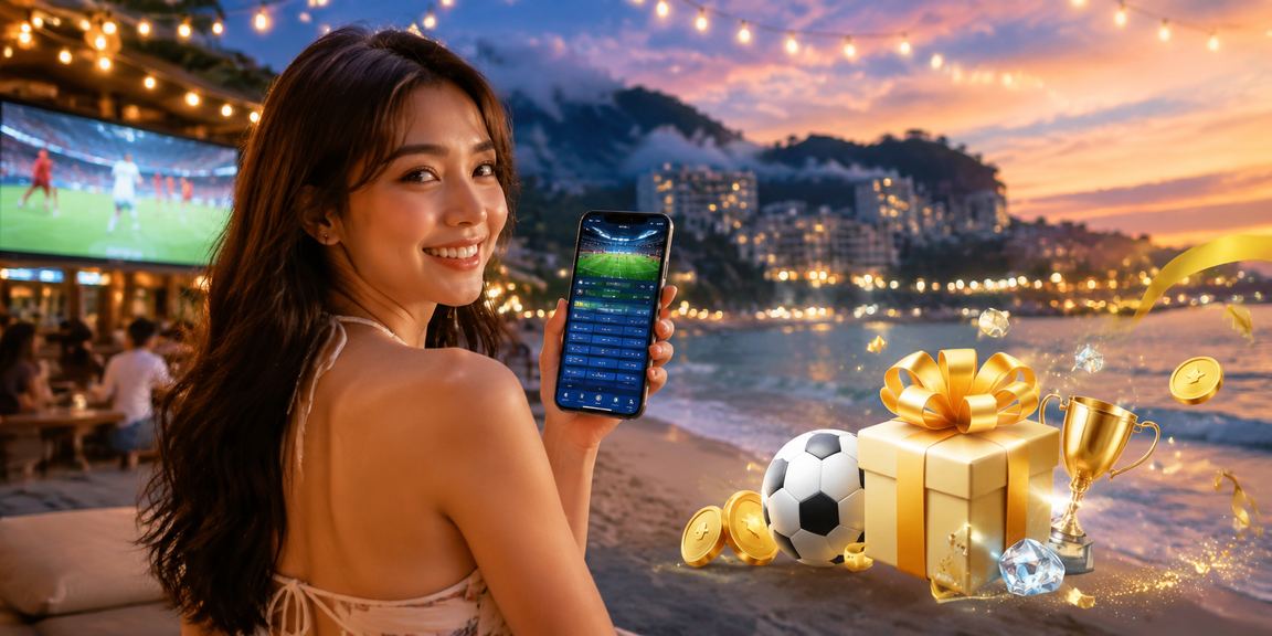 Antara muka halaman utama dengan paparan promosi dan sukan